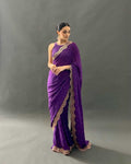 Stylish Faux Georgette Party Wear Saree with Moti Work