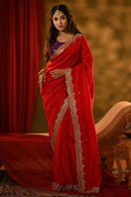 Red Georgette Saree With Golden Tunic Sequence Work