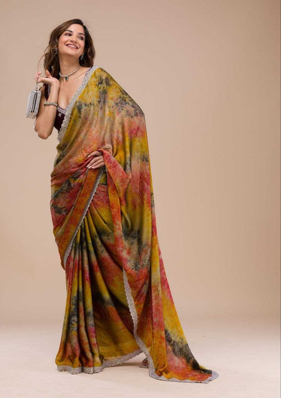 Pure Georgette Saree With Digital Print and C-Pallu Zari Work