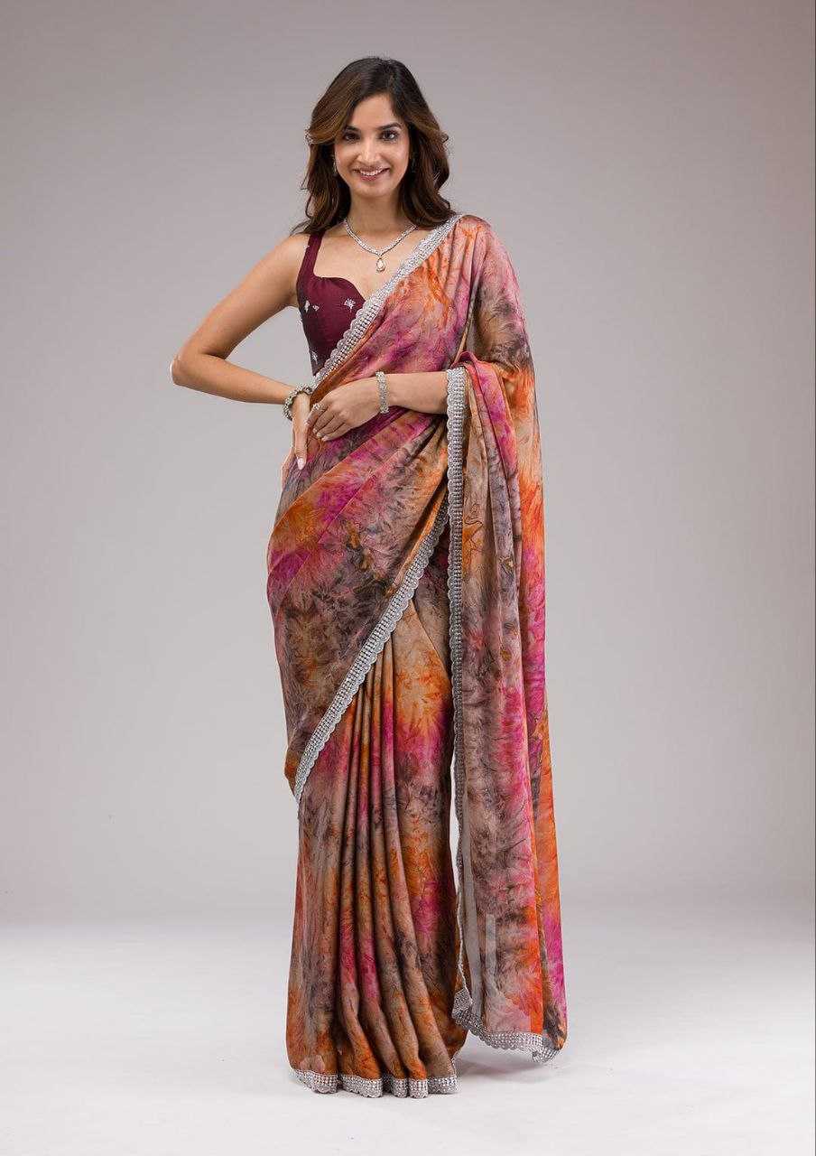 Pure Georgette Saree With Digital Print and C-Pallu Zari Work