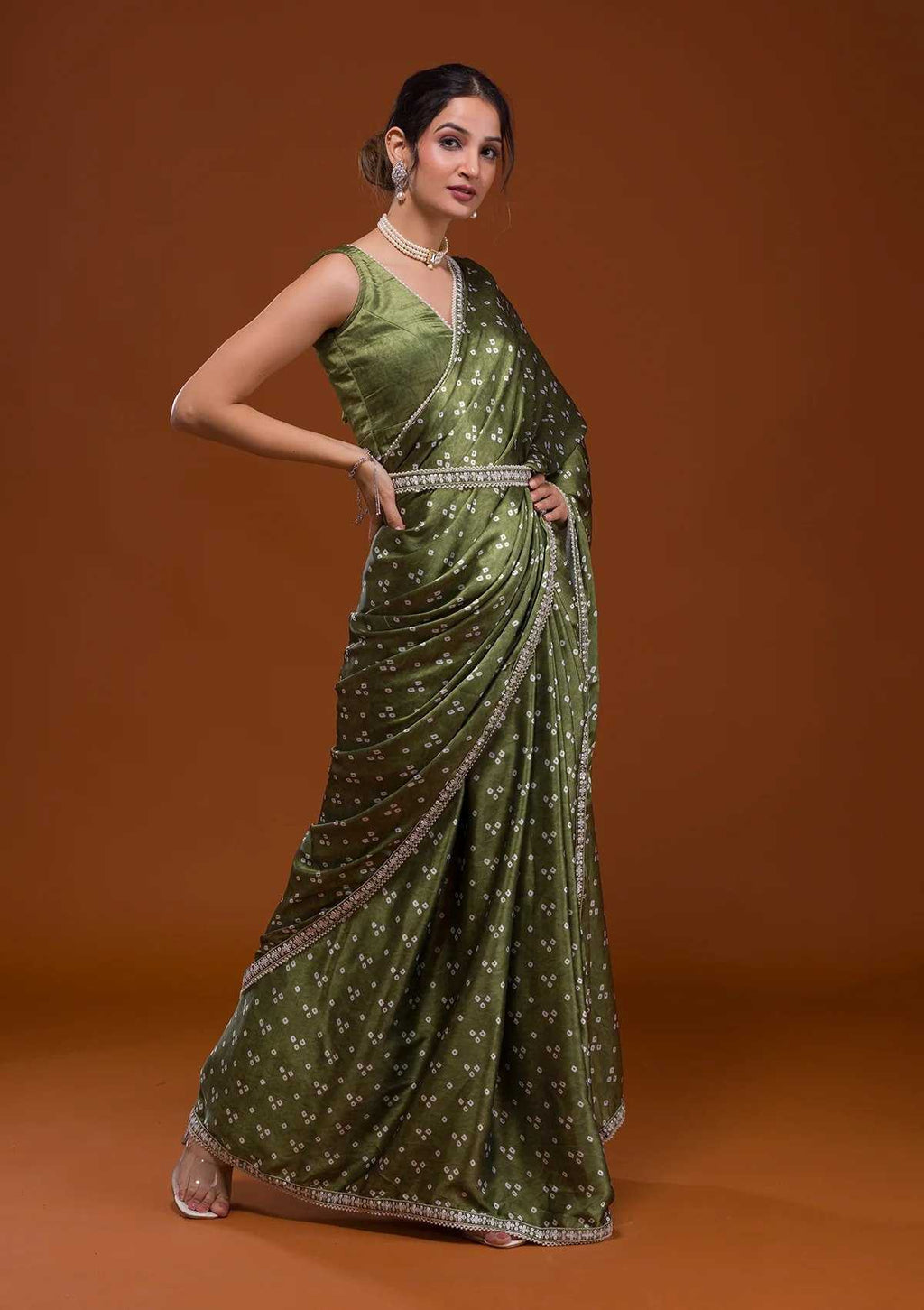 Elegant Heavy Chinnon Silk Saree with Bandhani Print