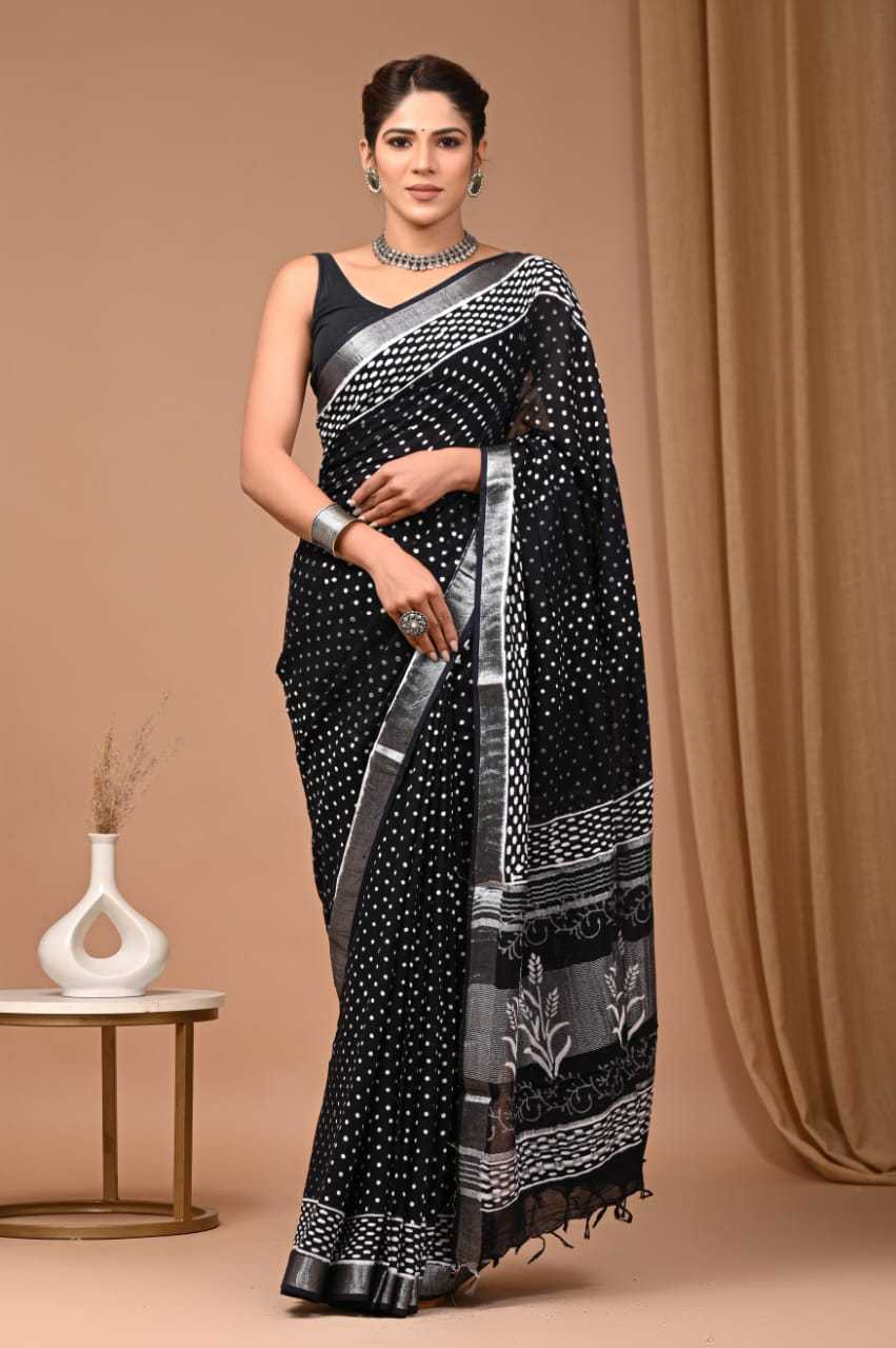Hand Block Printed Linen Cotton Saree