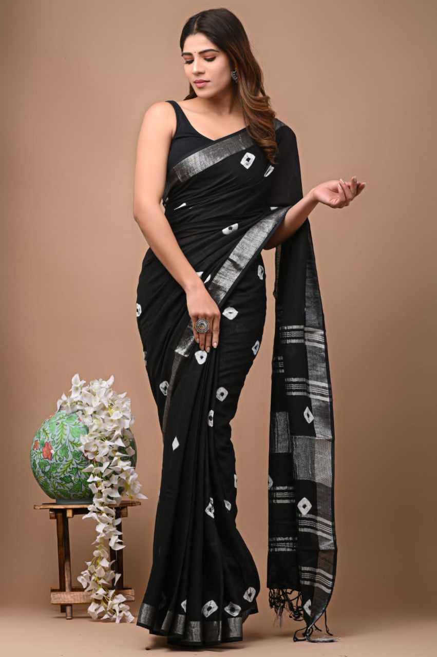 Hand Block Printed Linen Cotton Saree