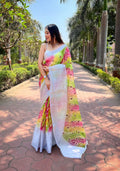 Elegant Organza Saree In a Hand Printed Color