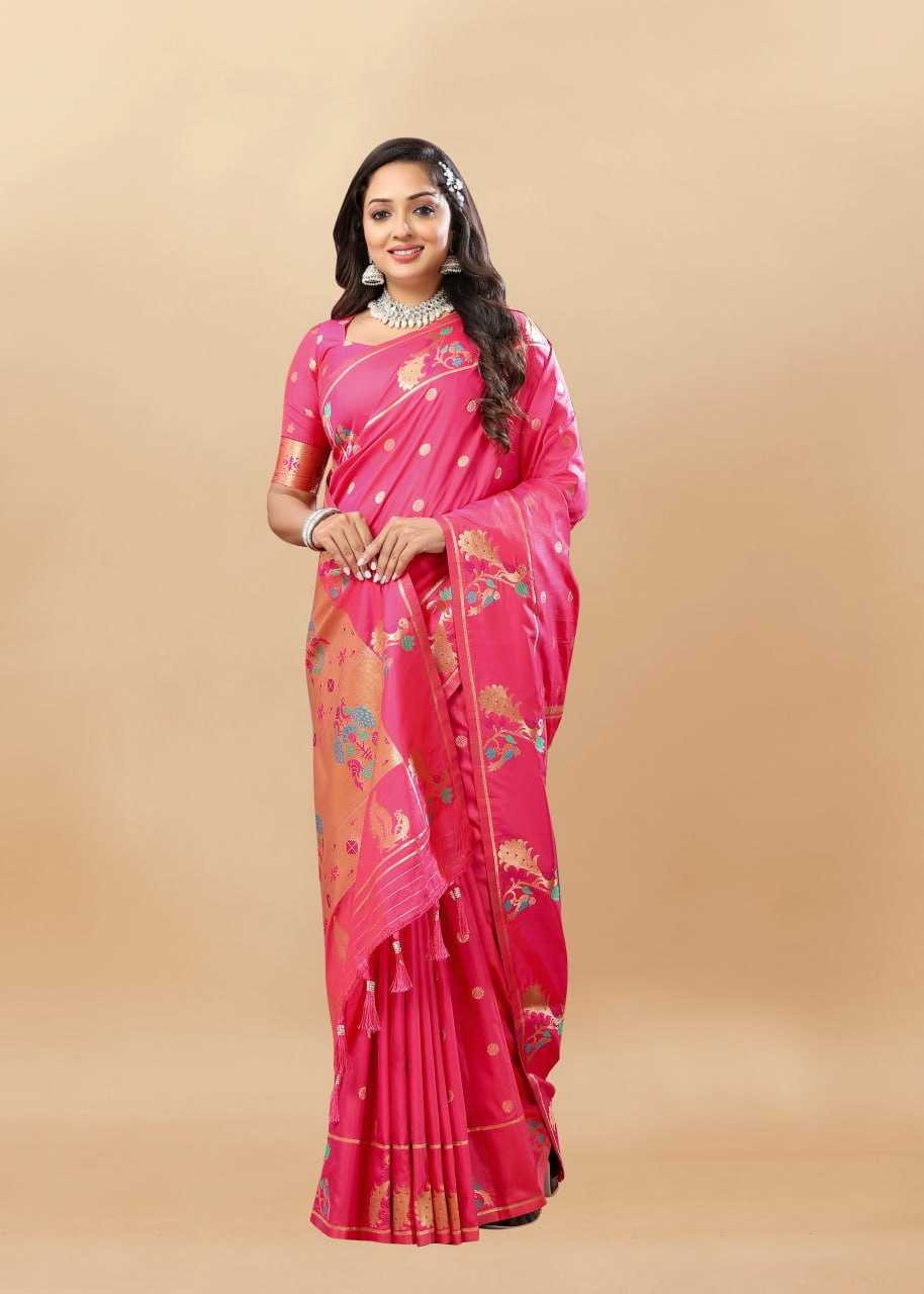 Soft Paithani Silk Saree with Gold Zari Weaving Motifs
