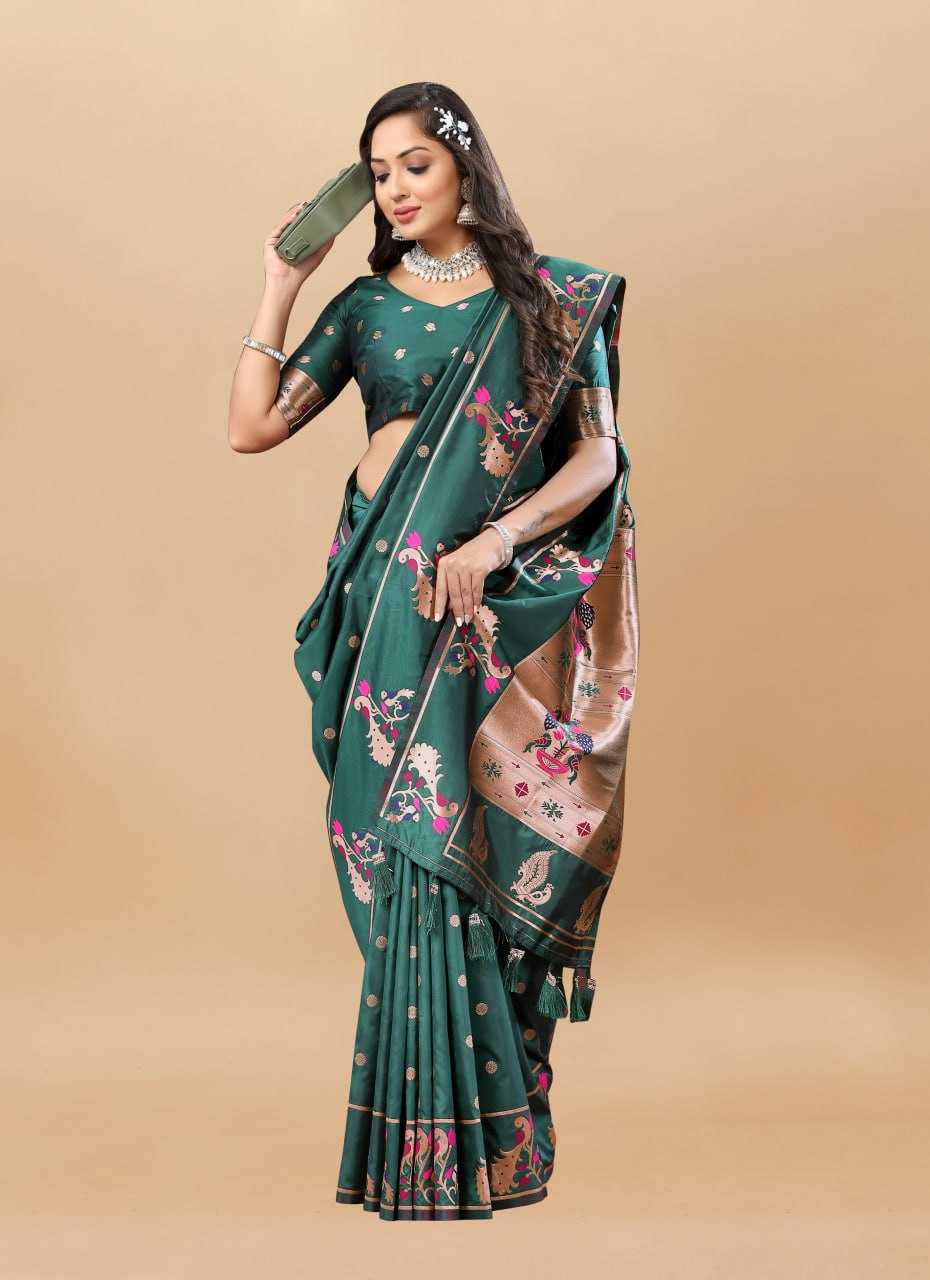Soft Paithani Silk Saree with Gold Zari Weaving Motifs