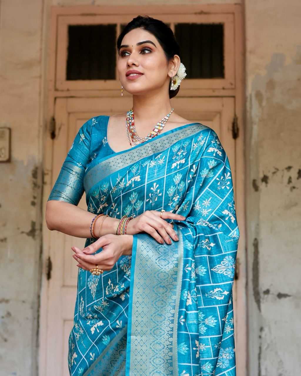 Pure Silk Saree with Square Cells Pattern