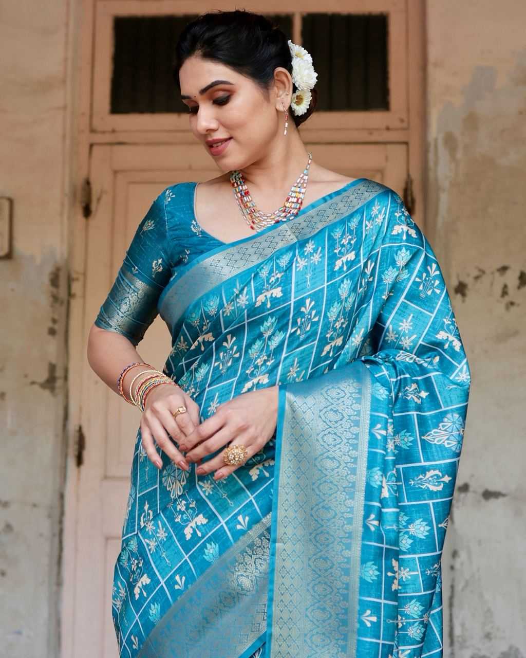 Pure Silk Saree with Square Cells Pattern