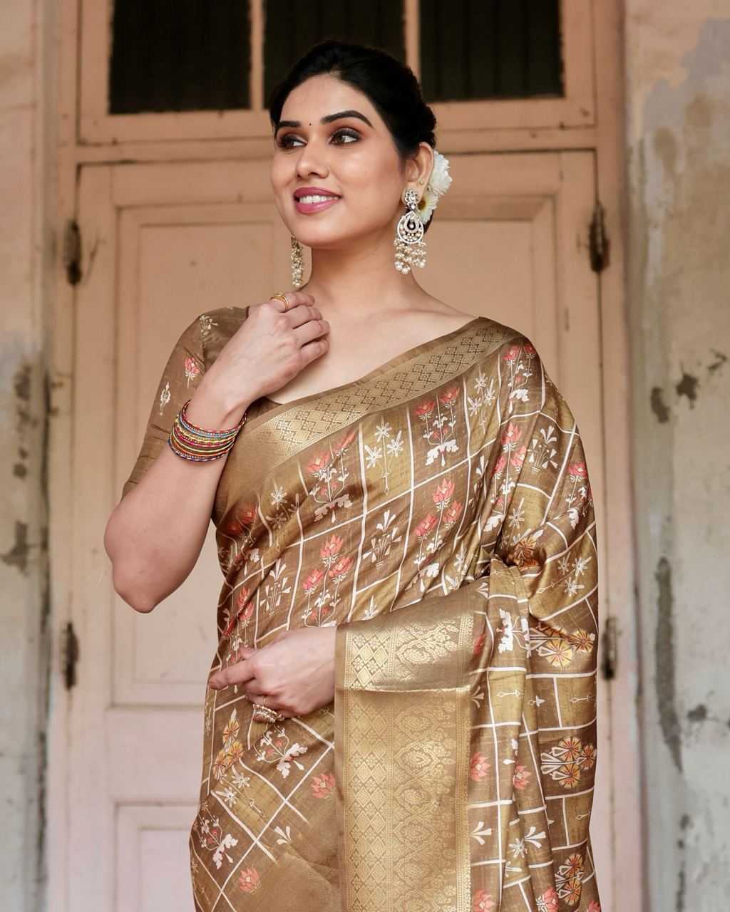 Pure Silk Saree with Square Cells Pattern