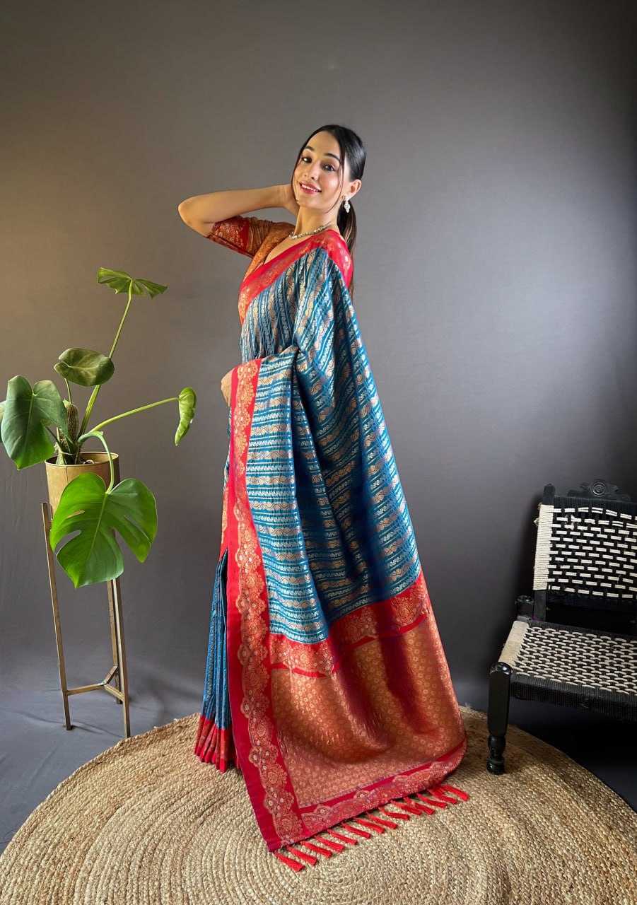 Soft Silk Saree with Zari Lining All Over