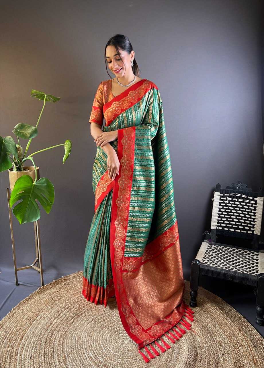 Soft Silk Saree with Zari Lining All Over