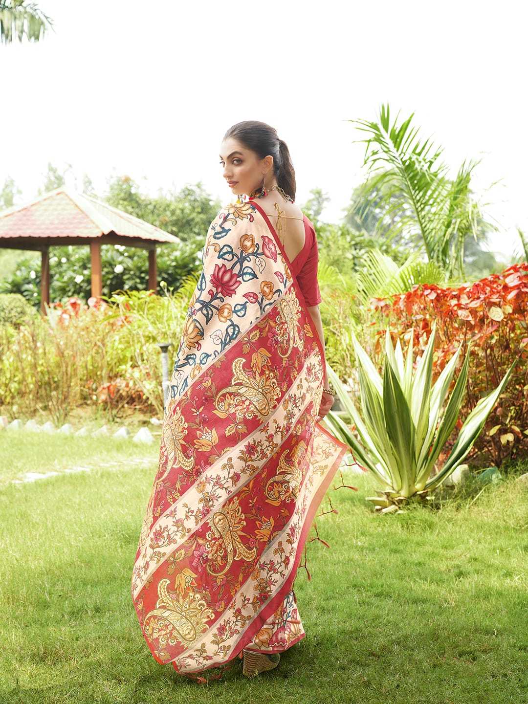 Soft Tussar Silk Saree With Kalamkari Prints
