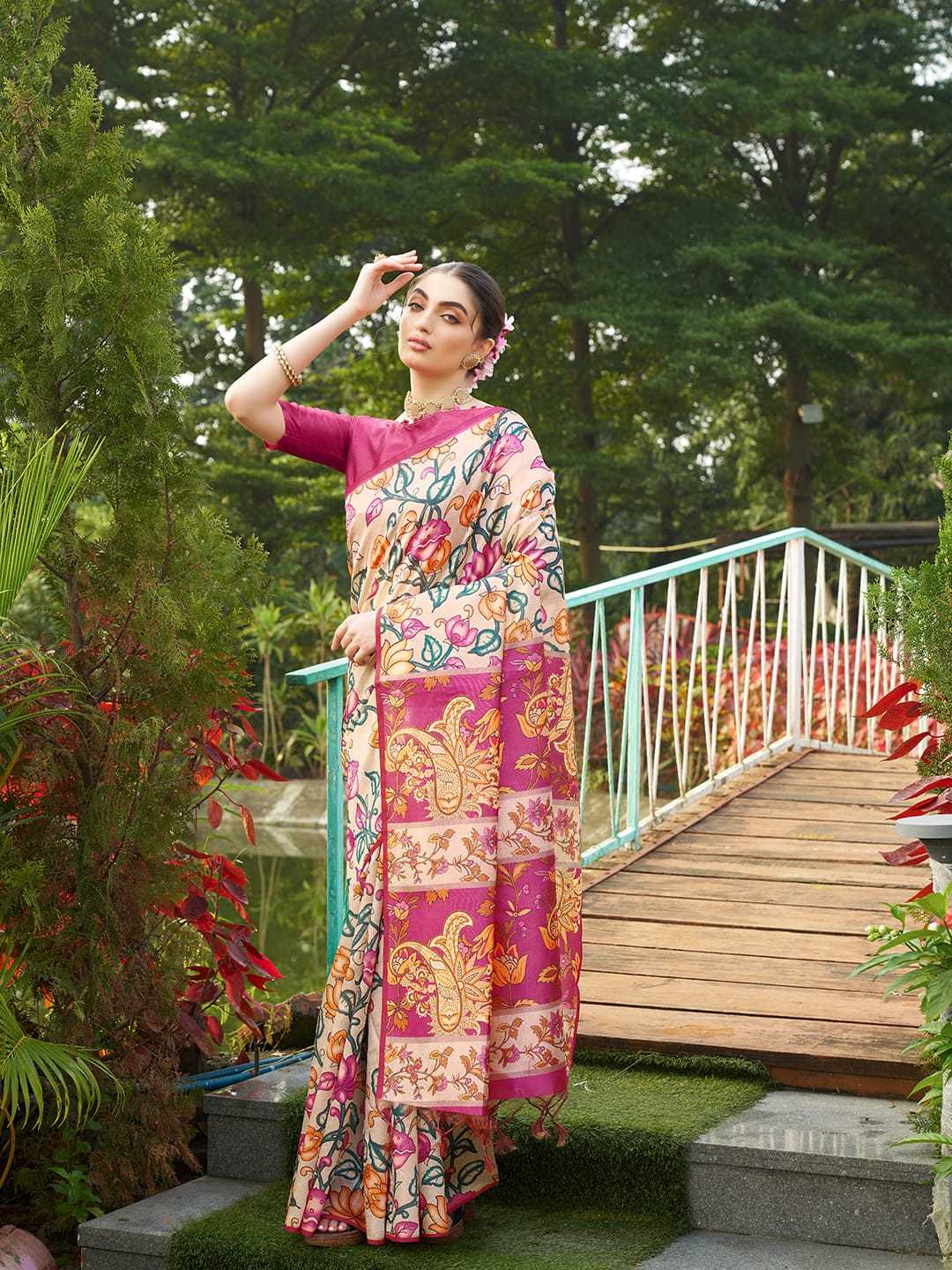 Soft Tussar Silk Saree With Kalamkari Prints